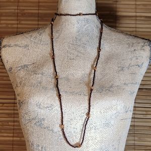 Long Jasper Cube & Seed Bead Necklace